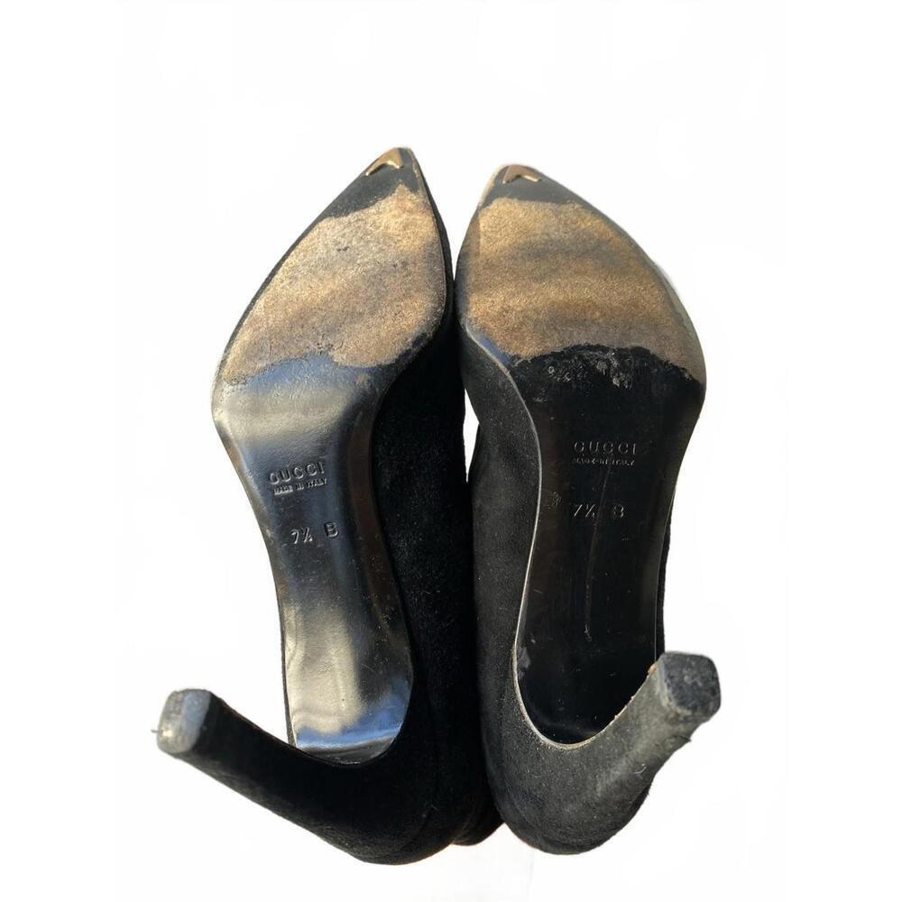 Gucci Black Suede Pointed Toe Bootie Heels 7.5/37.5 Pull On - Picture 7 of 9